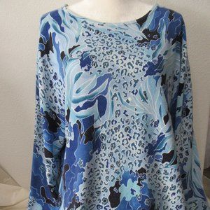 Bedford Fair / 100% Acrylic / Blue Swirls Design / Size 2X/ Drapey